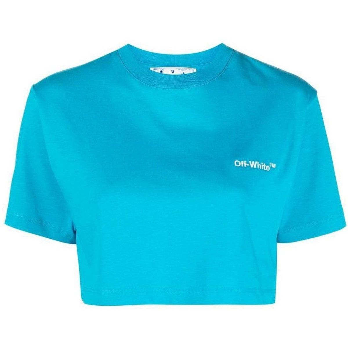 Off White - "Helvetica" kurzes T-Shirt für Damen (Blau)