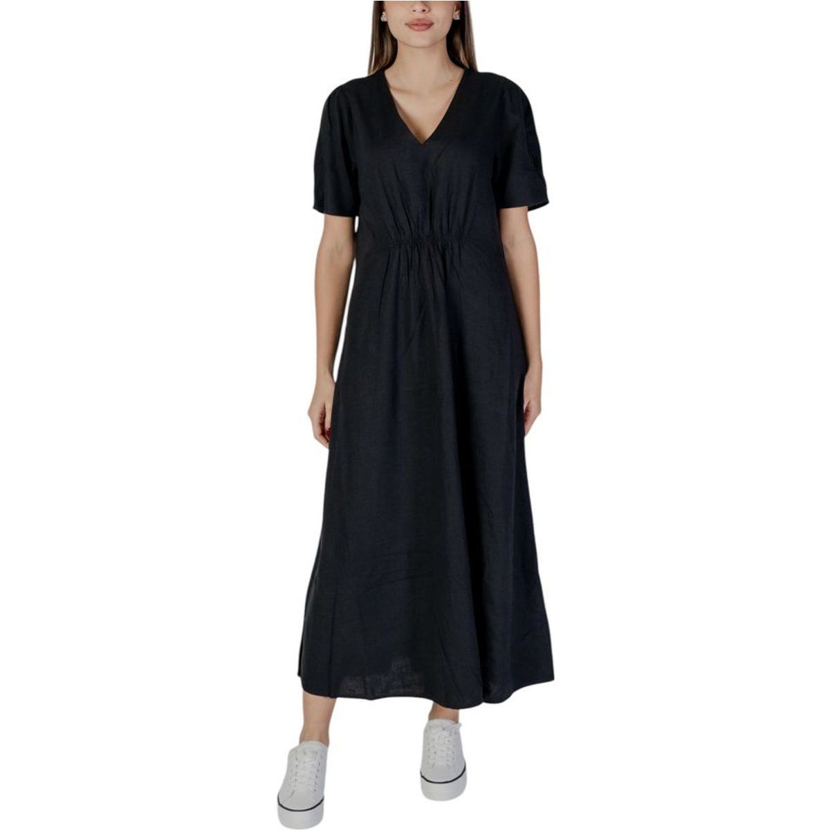 Lässig geschnittenes Maxikleid mit V-Ausschnitt und kurzen Ärmeln