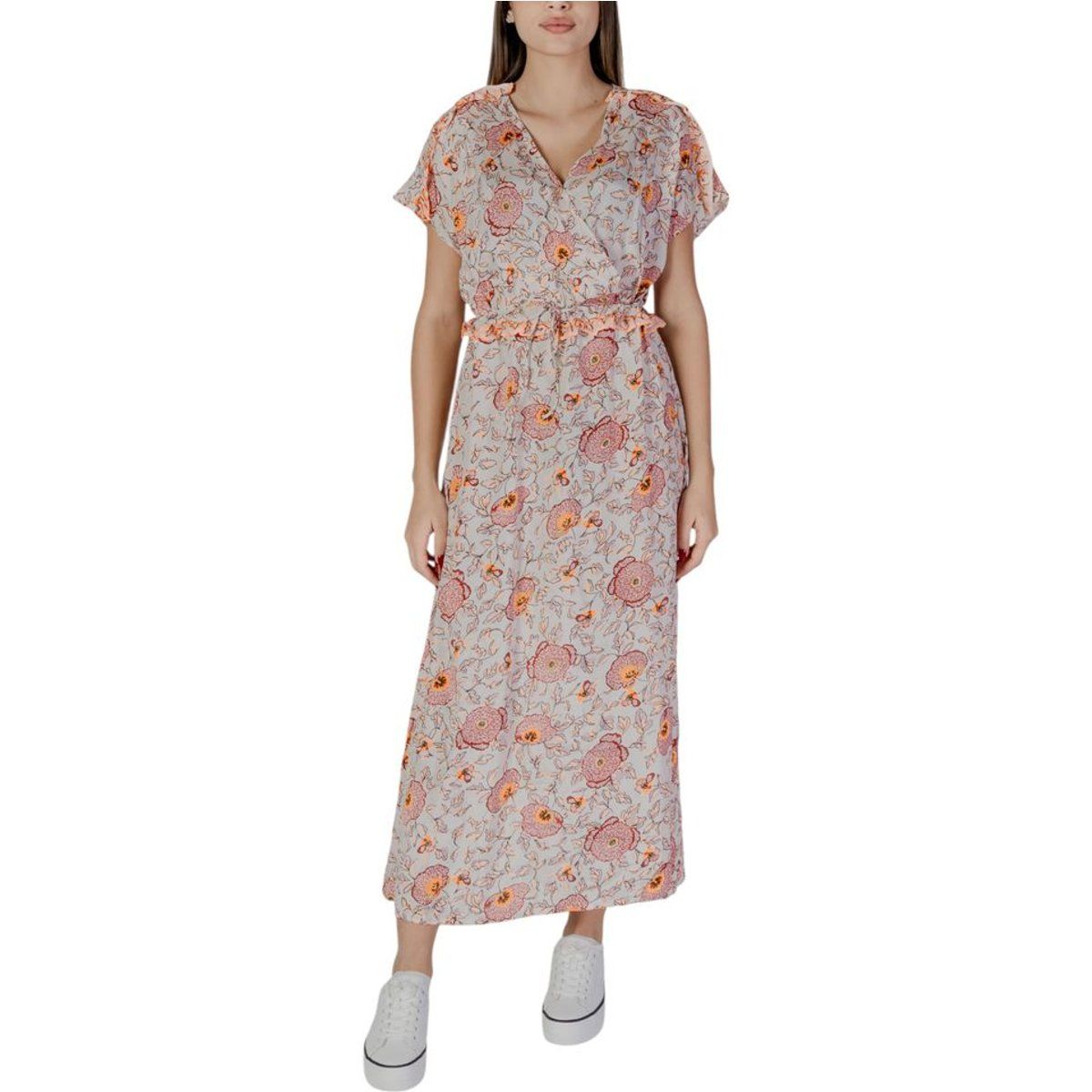 Blumiges Maxikleid mit V-Ausschnitt und kurzen Ärmeln