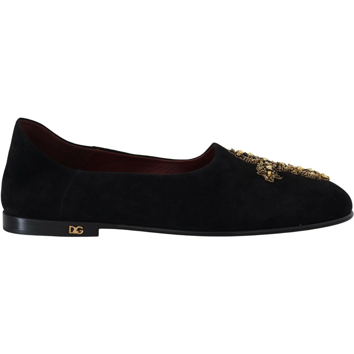 Schwarze Wildleder-Ballerinas mit Schmuck