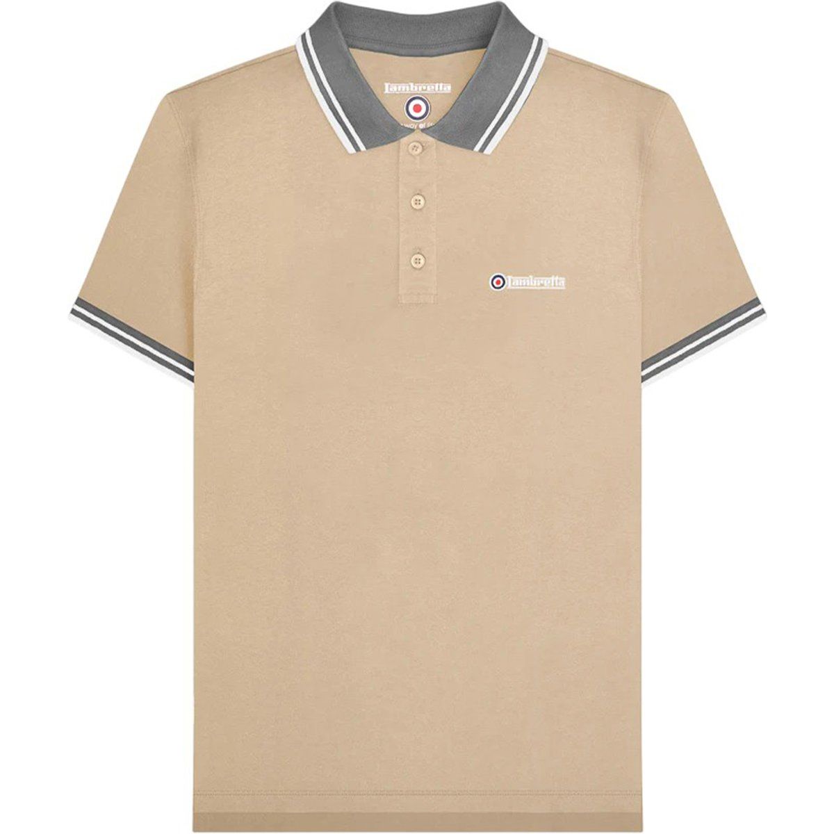 Lambretta Herren Polo-Shirt mit Kontrastkante (Stein/Eisen)