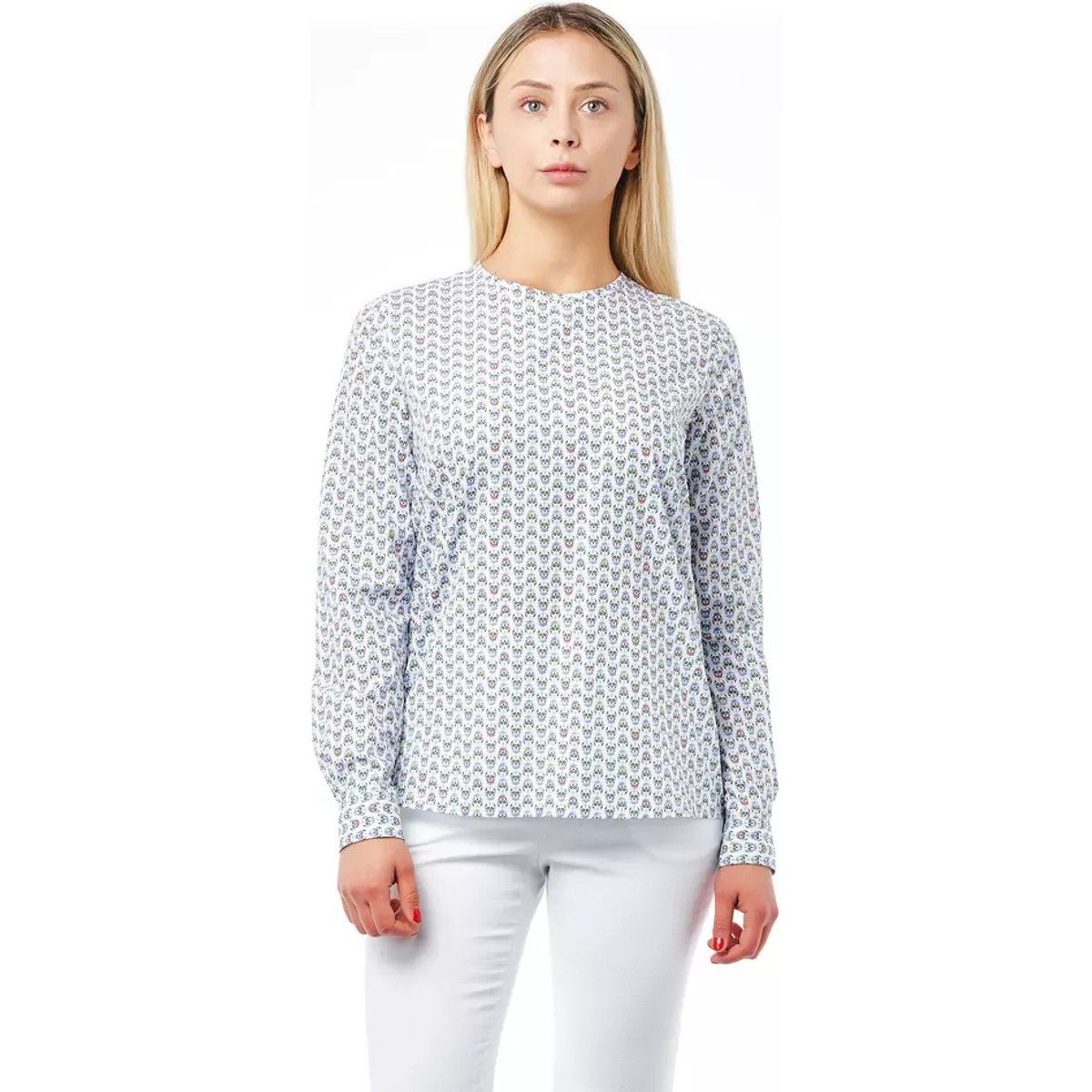 Bedruckte Baumwollbluse mit langen Ärmeln