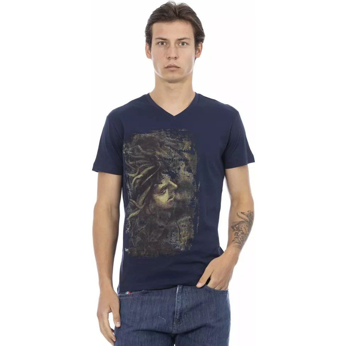 Medusa Grafik V-Ausschnitt T-Shirt