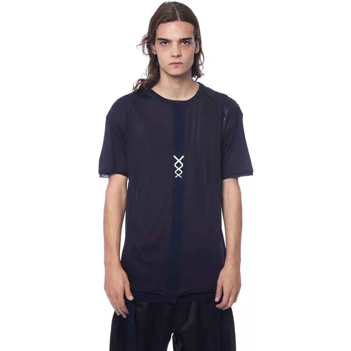 Dunkelblaues Seiden T-Shirt mit Grafik