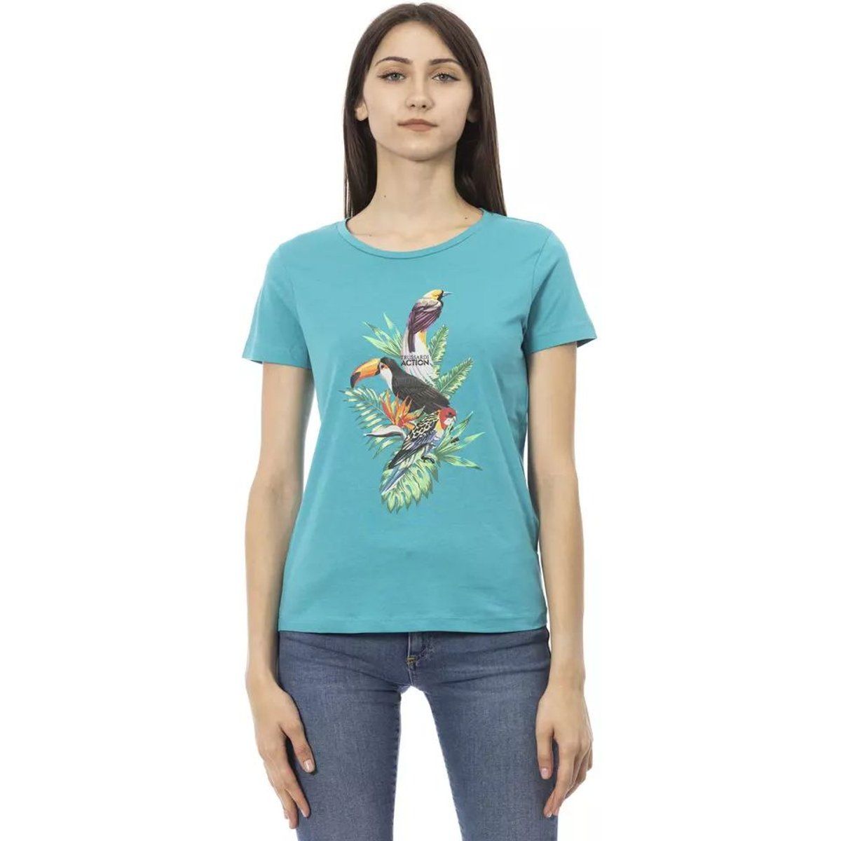Baumwoll-T-Shirt mit tropischem Vogelmuster