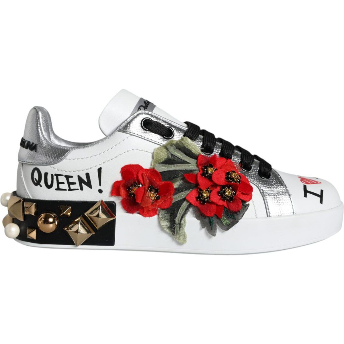 Fashion-Sneakers aus Leder mit Blumenapplikation
