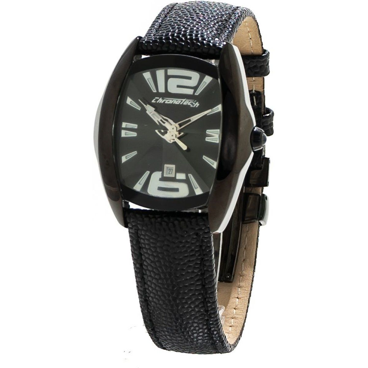 Herrenuhr mit schwarzem Lederarmband
