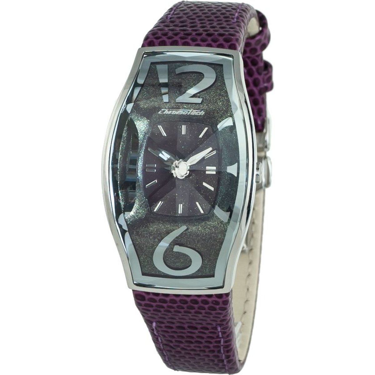 Rechteckige Uhr mit lila Lederarmband