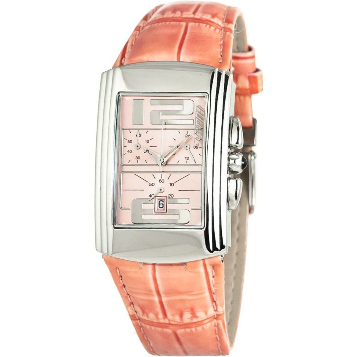Rechteckige rosafarbene Ziffernblatt-Armbanduhr