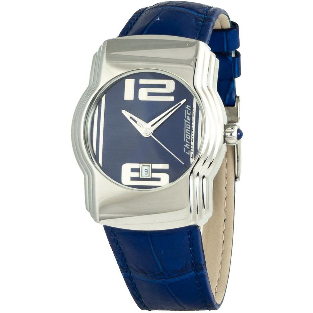 Eckige Uhr mit blauem Lederarmband