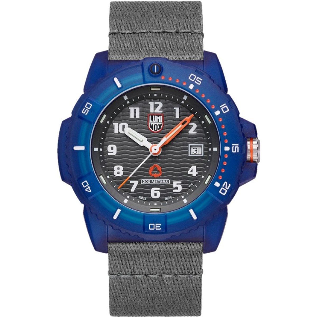 Blaue und graue Sportuhr