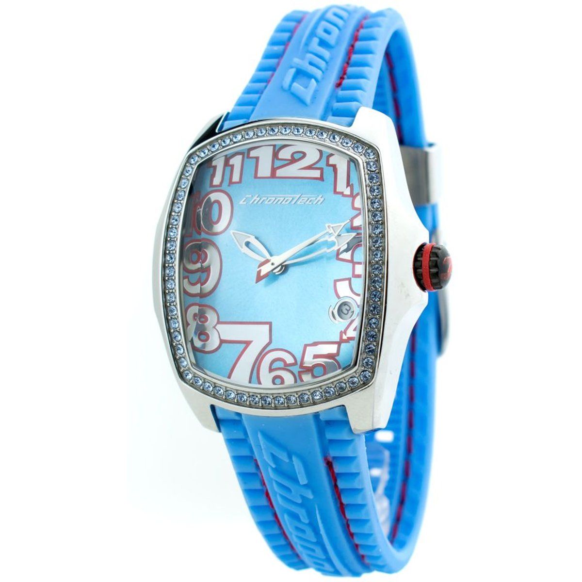 Chronotech Hellblaue Uhr mit Kristallakzenten