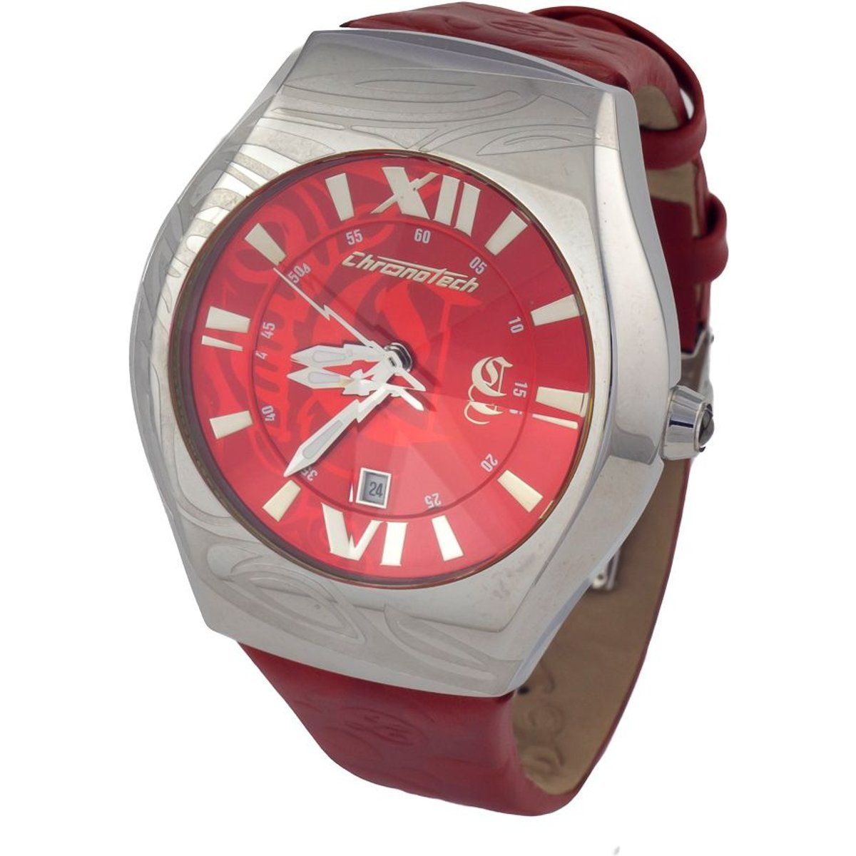 Rotes Zifferblatt Chronograph Lederuhr