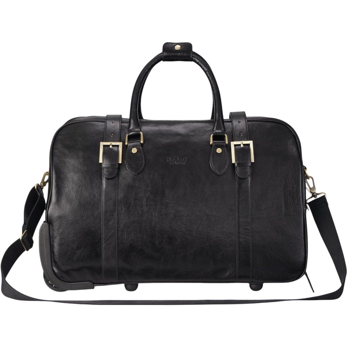 Schwarze Reisetasche aus Leder mit Rollen