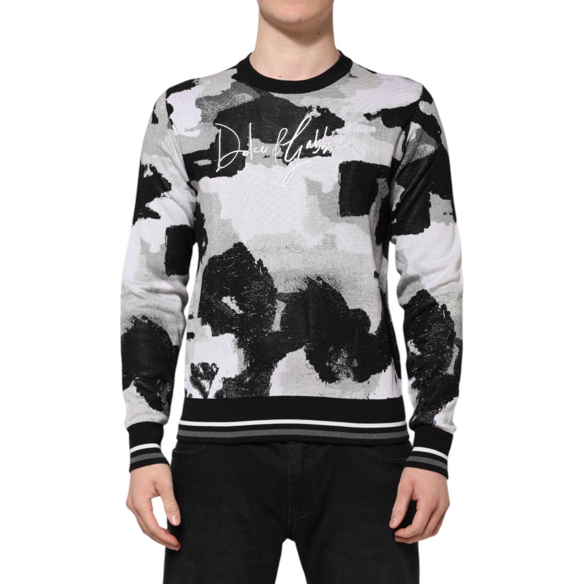 Bedruckter Baumwoll-Pullover mit langen Ärmeln