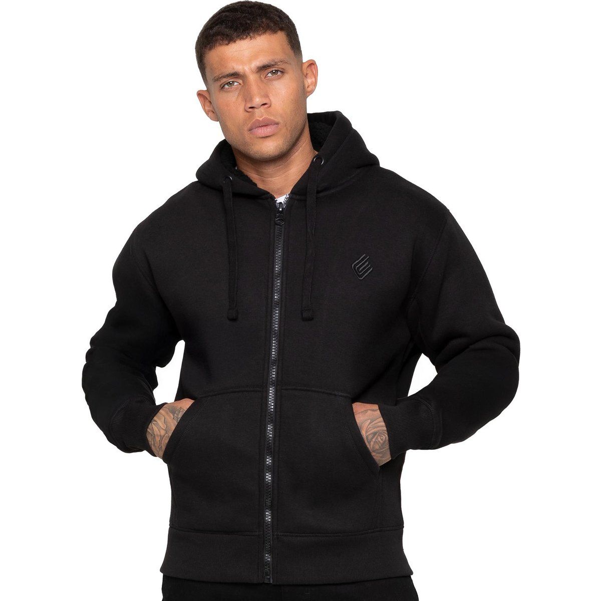 Herren Sherpa gefütterter Kapuzenpullover mit Reißverschluss