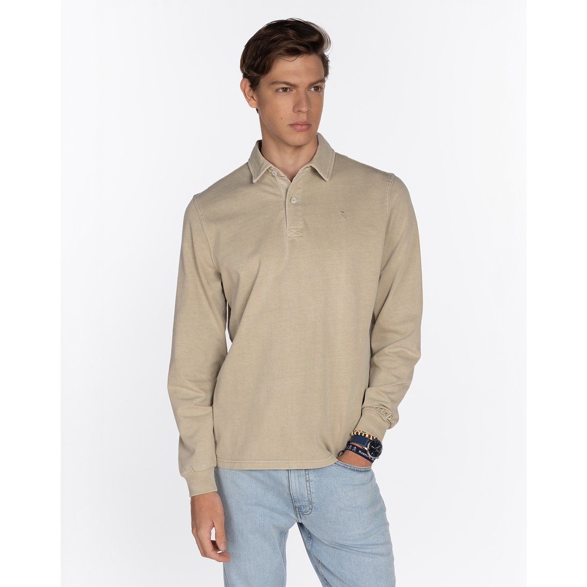 Langärmliges Baumwoll-Poloshirt