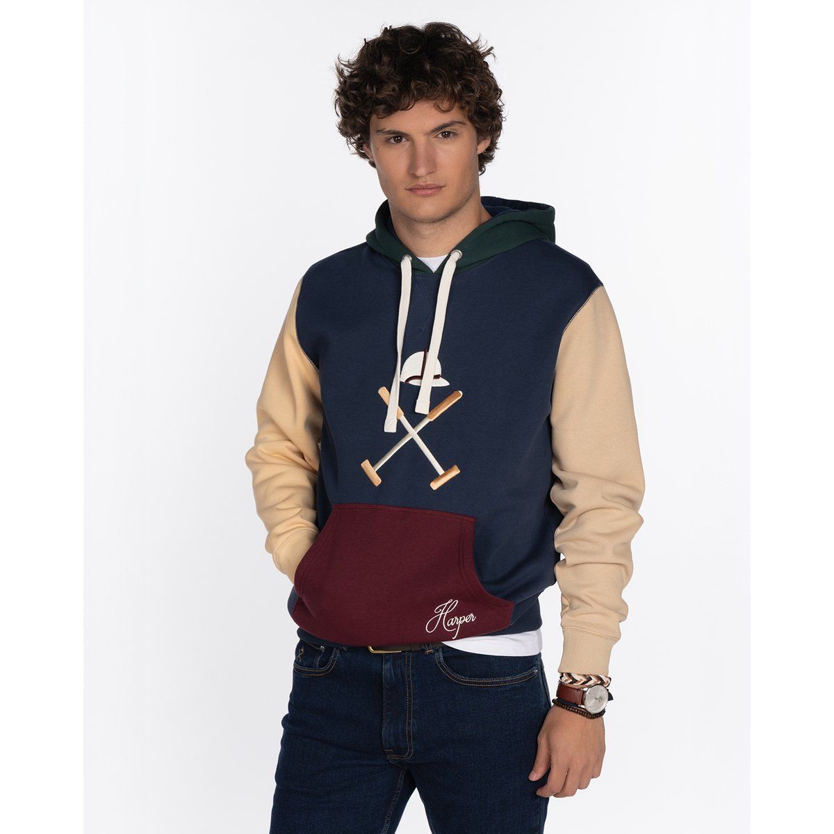 Colorblock Fleece-Pullover-Kapuzenpullover