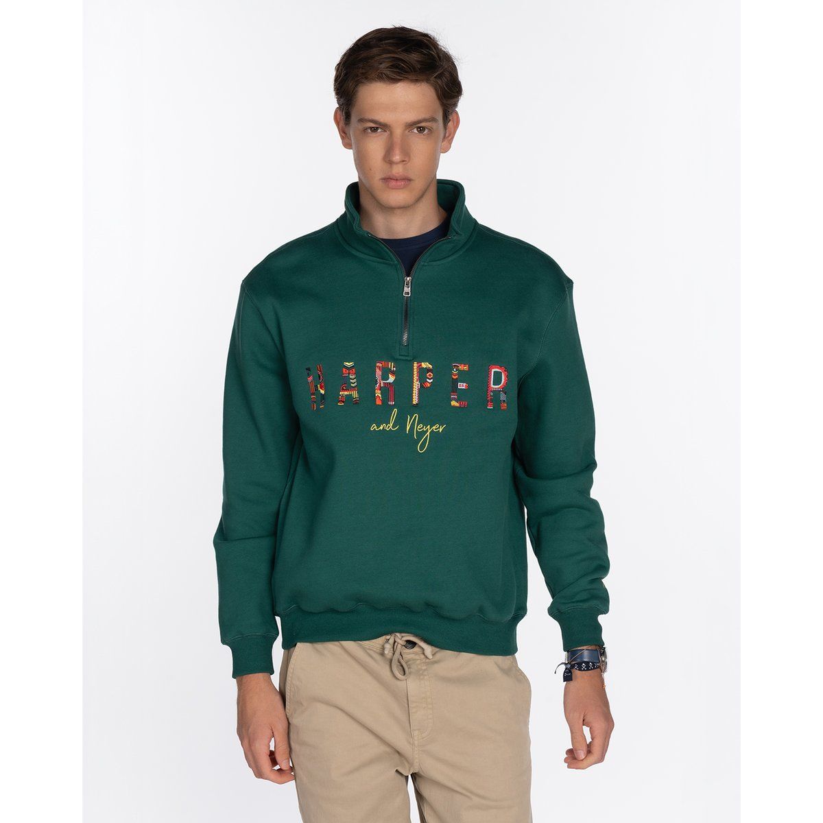 Sweatshirt aus Baumwolle mit halbem Reißverschluss