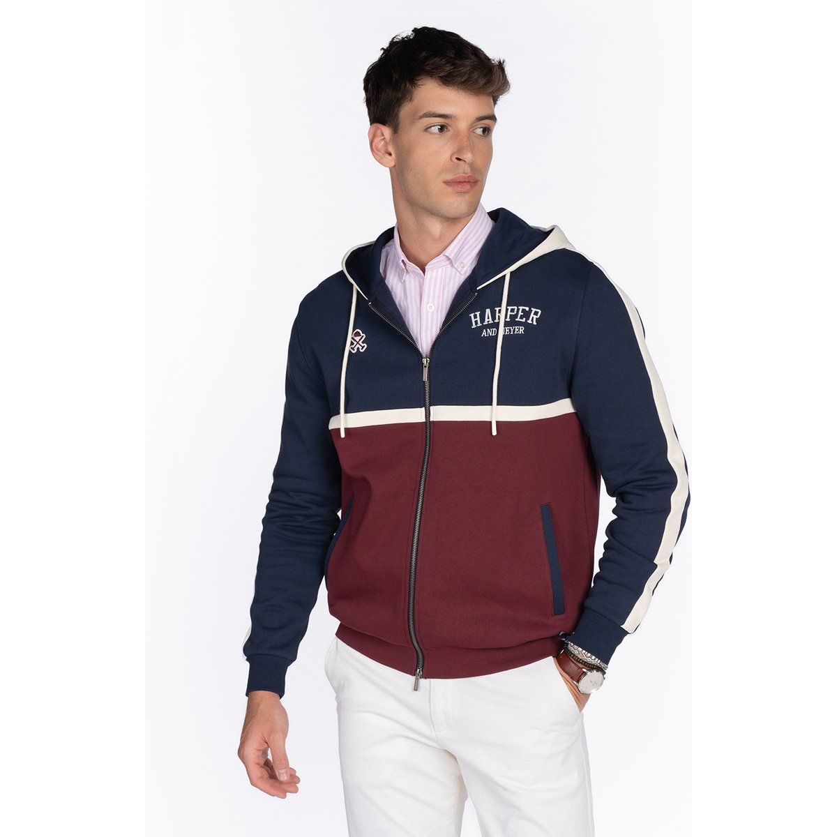 Farbblock-Kapuzenpullover mit Reißverschluss