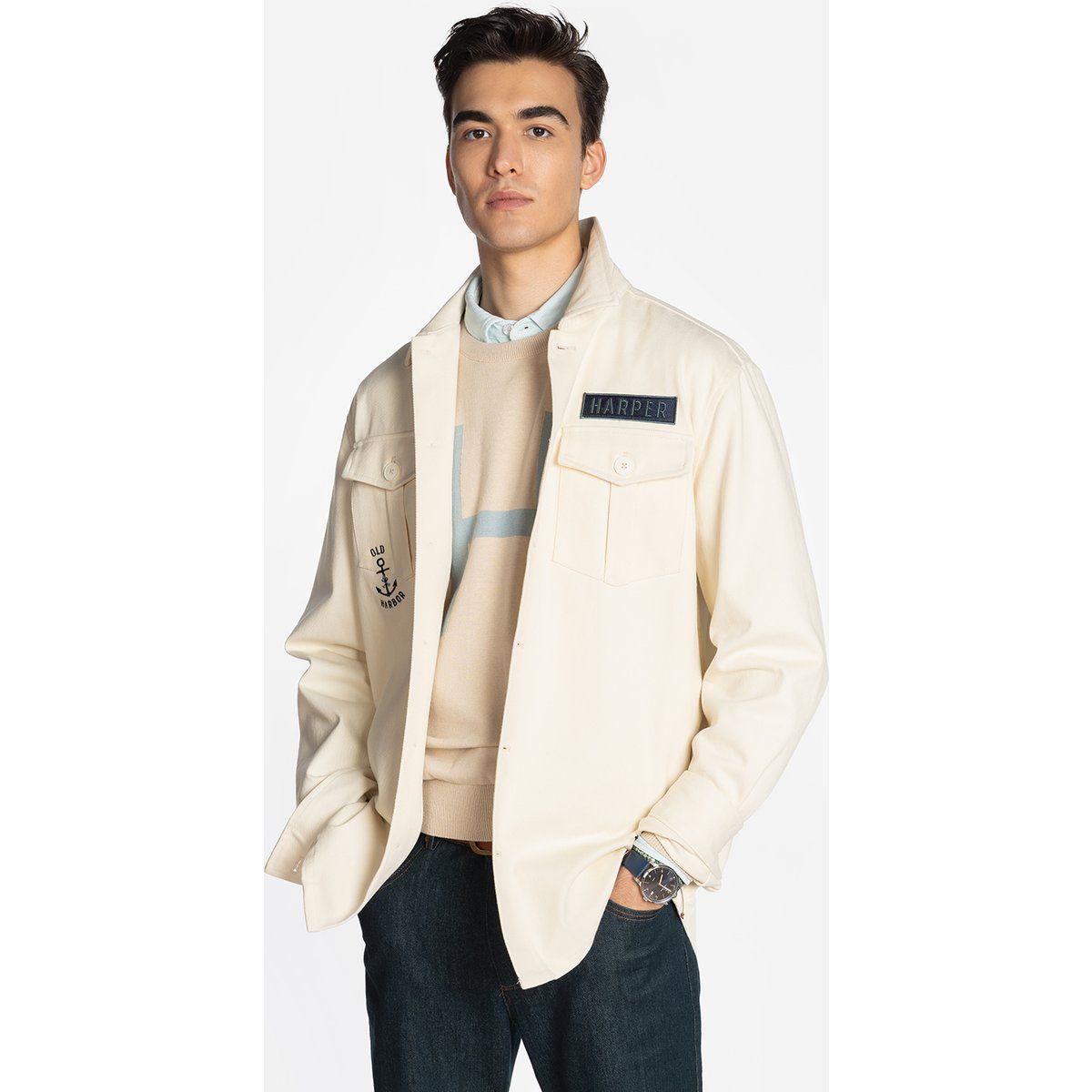 Arbeitshemdjacke im Utility-Stil mit Aufnähern