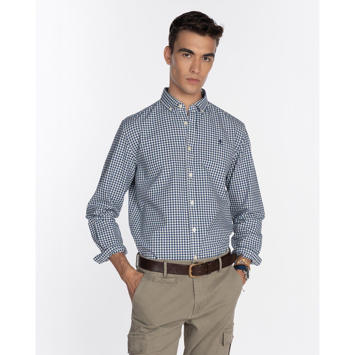 Klassisches Gingham-Karomuster Button-Down-Hemd