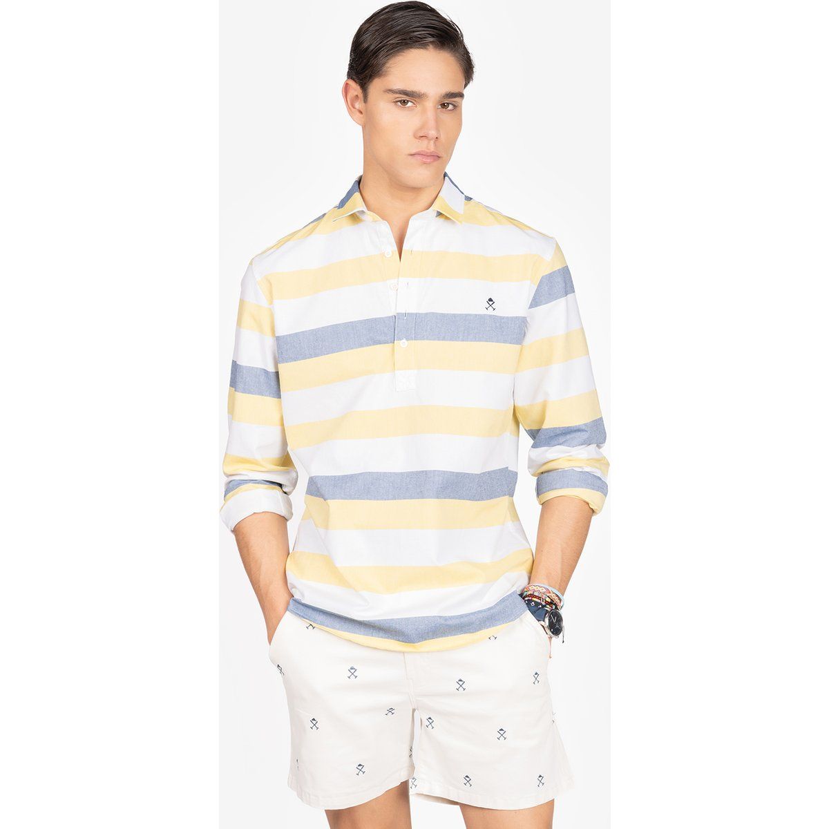 Gestreiftes Langarm-Poloshirt