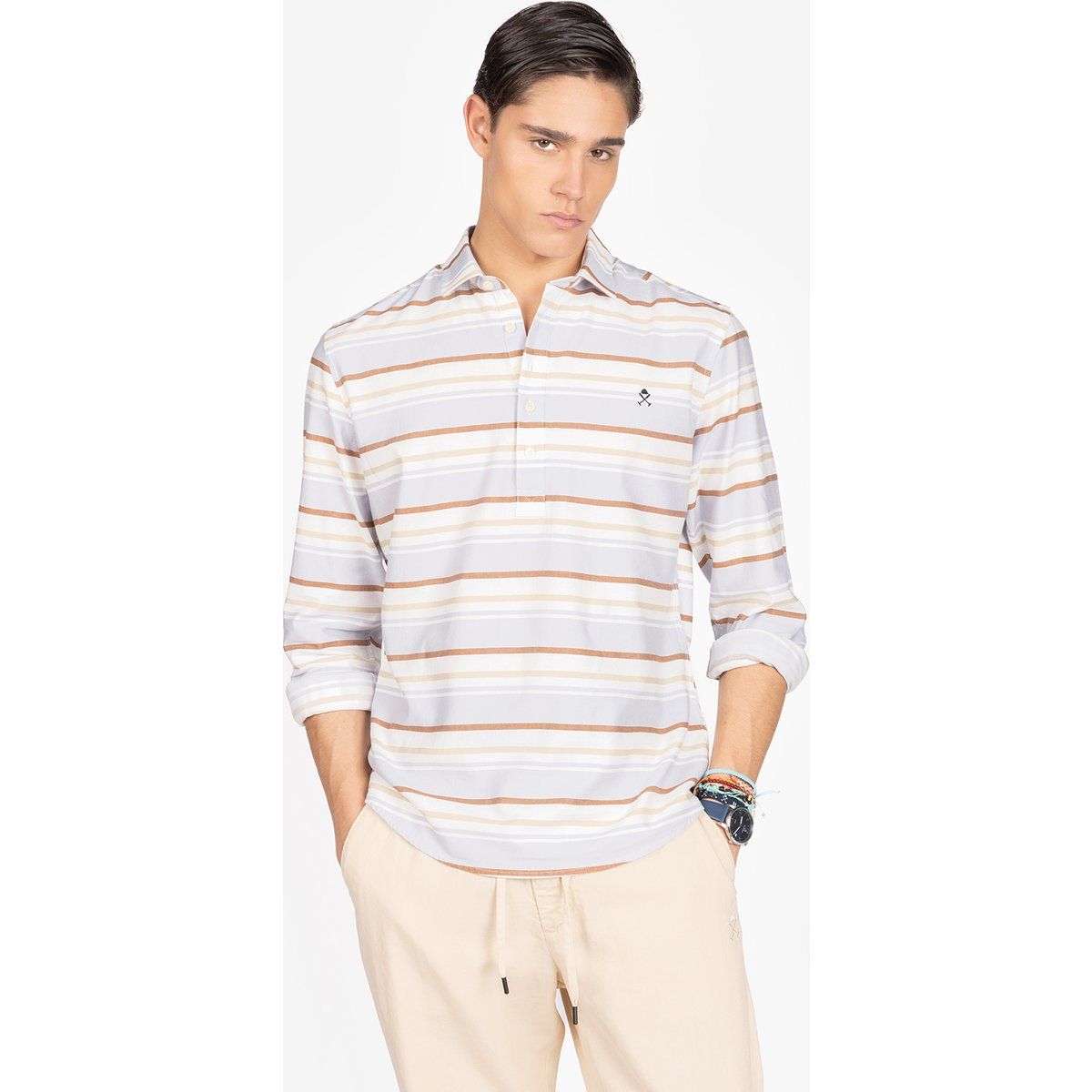 Gestreiftes Langarm Poloshirt