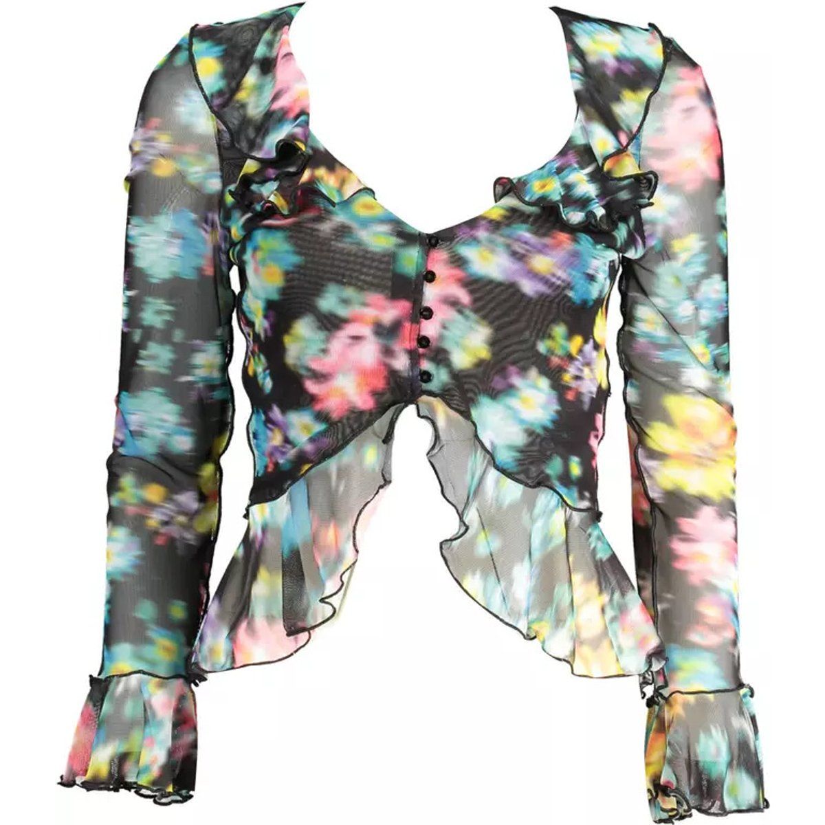 Mesh-Top mit Blumenmuster und Rüschen