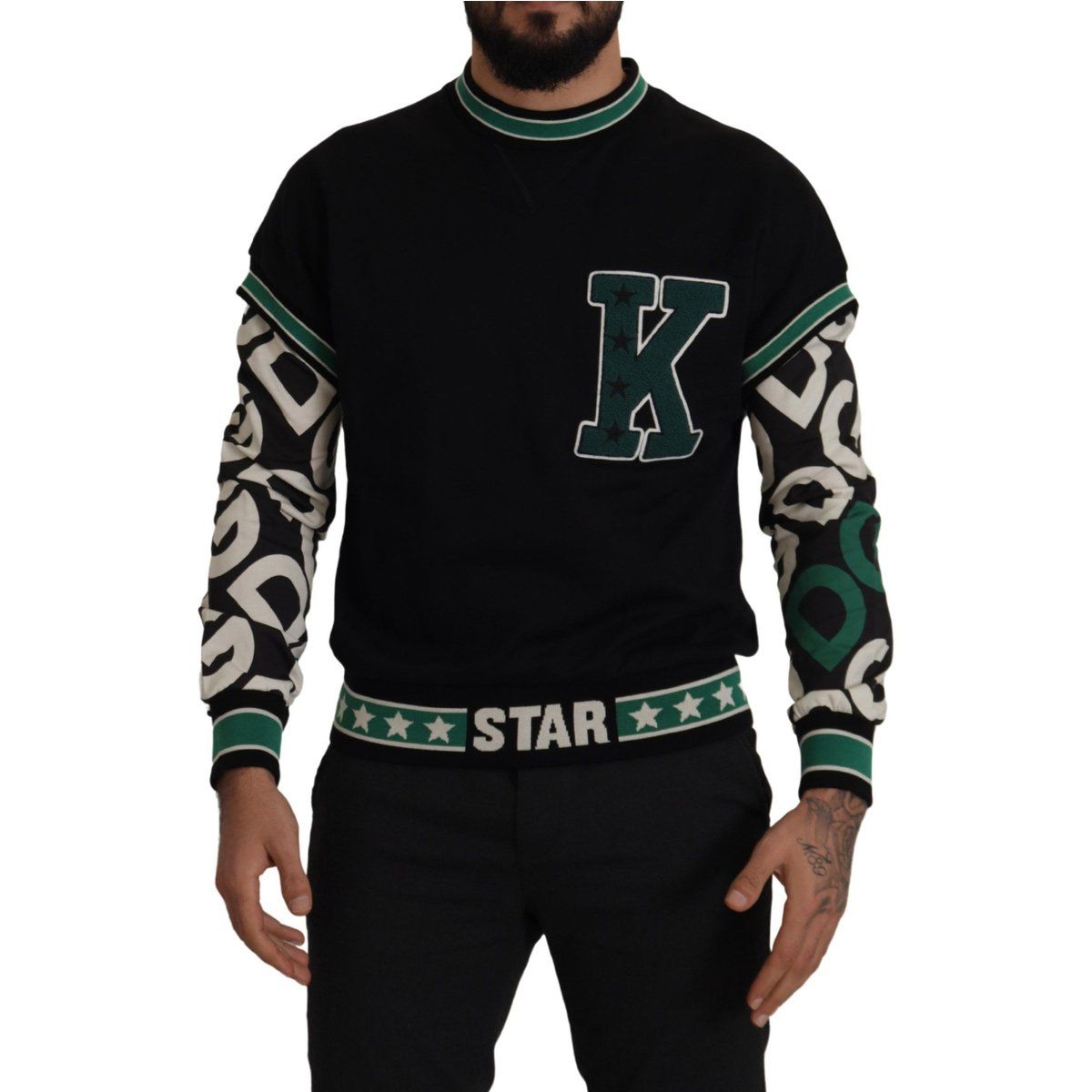 Schwarzes Baumwoll-Jersey-Sweatshirt im College-Stil