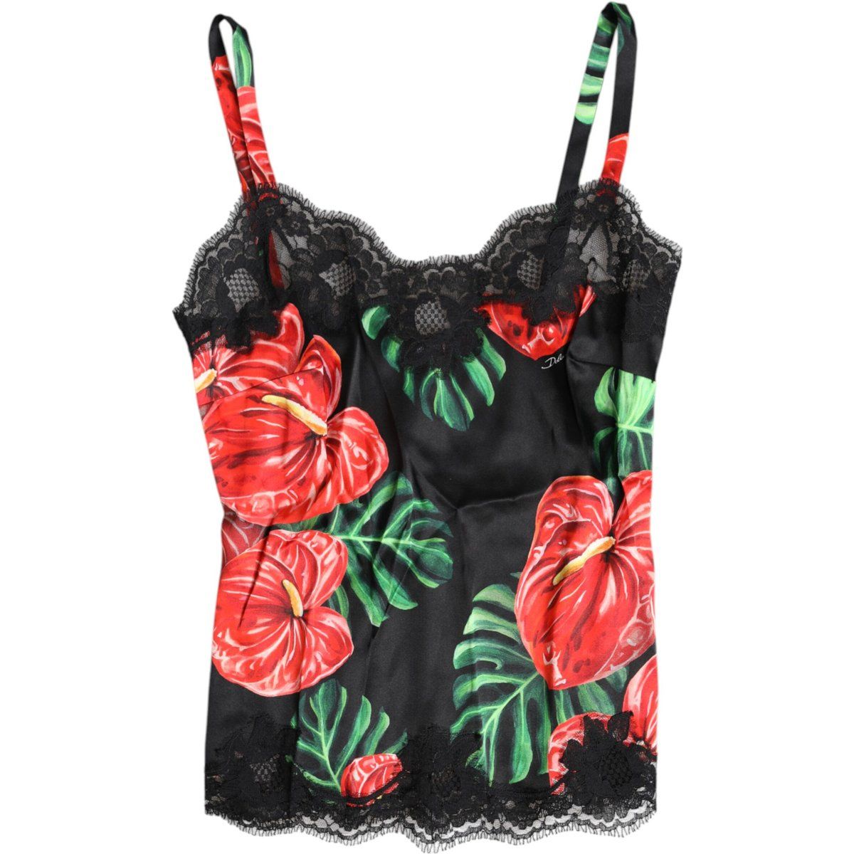 Florales Seiden-Cami-Top mit Spitze