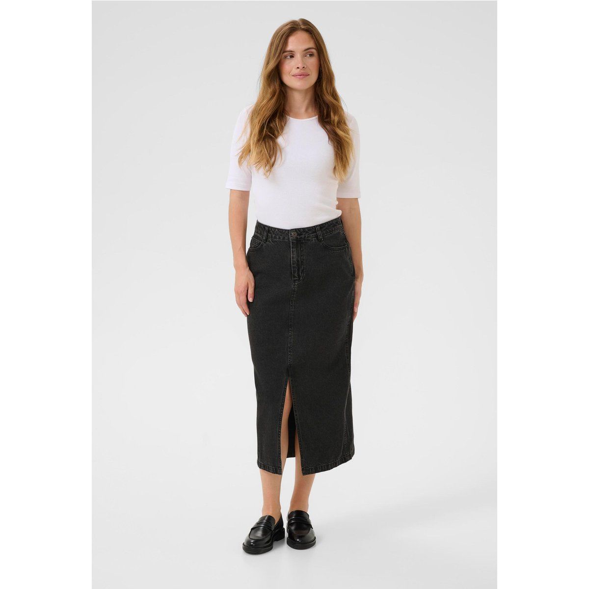 Gerader Denim-Midi-Rock