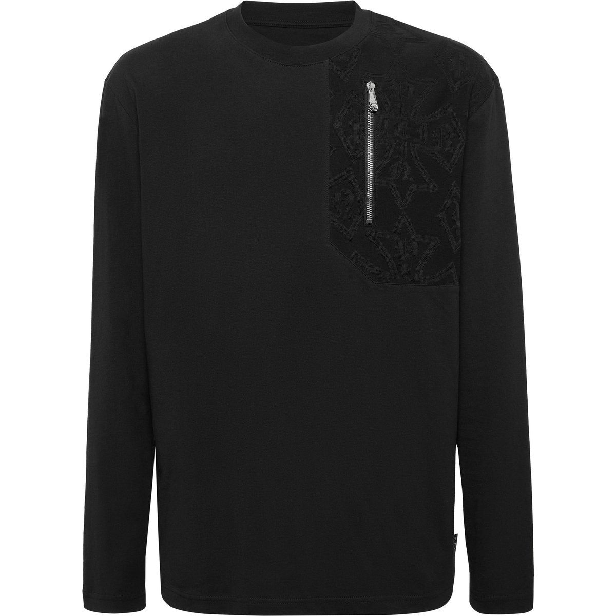 Langarm Baumwoll T-Shirt mit Jacquard-Einsatz