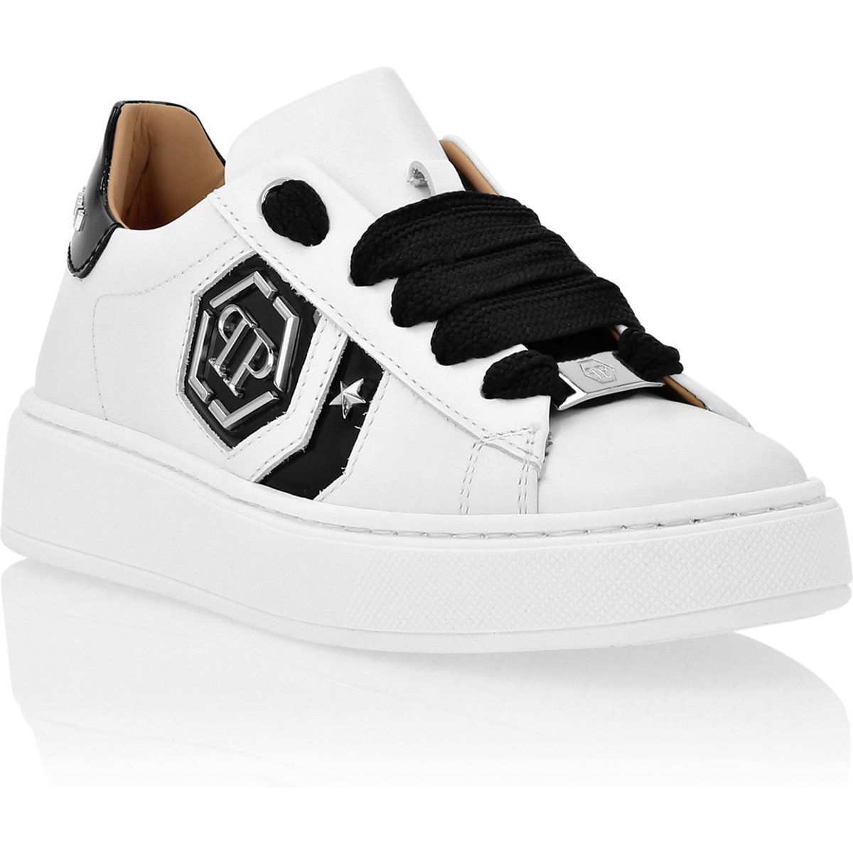 Leder Low-Top Sneaker mit Hexagon-Logo