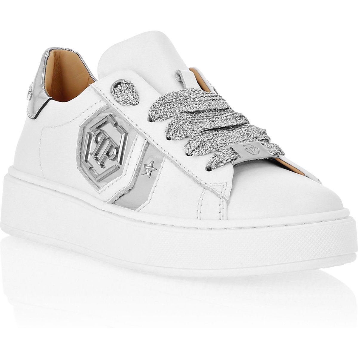 Low-Top Leder-Sneaker mit Hexagon