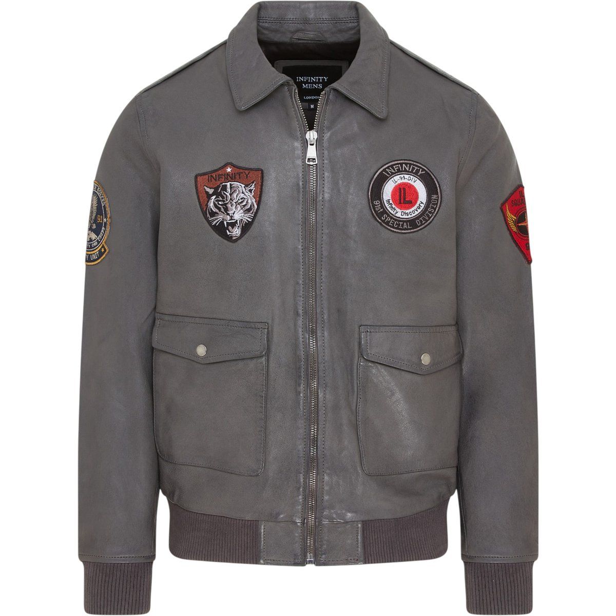 Herren Bomberjacke aus Leder mit Aufnähern