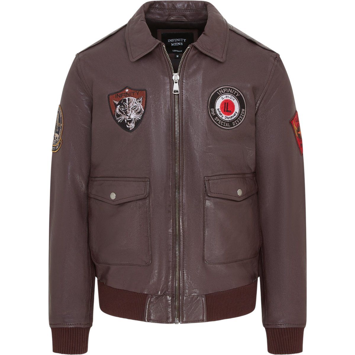 Herren-Bomberjacke aus Leder mit Aufnähern