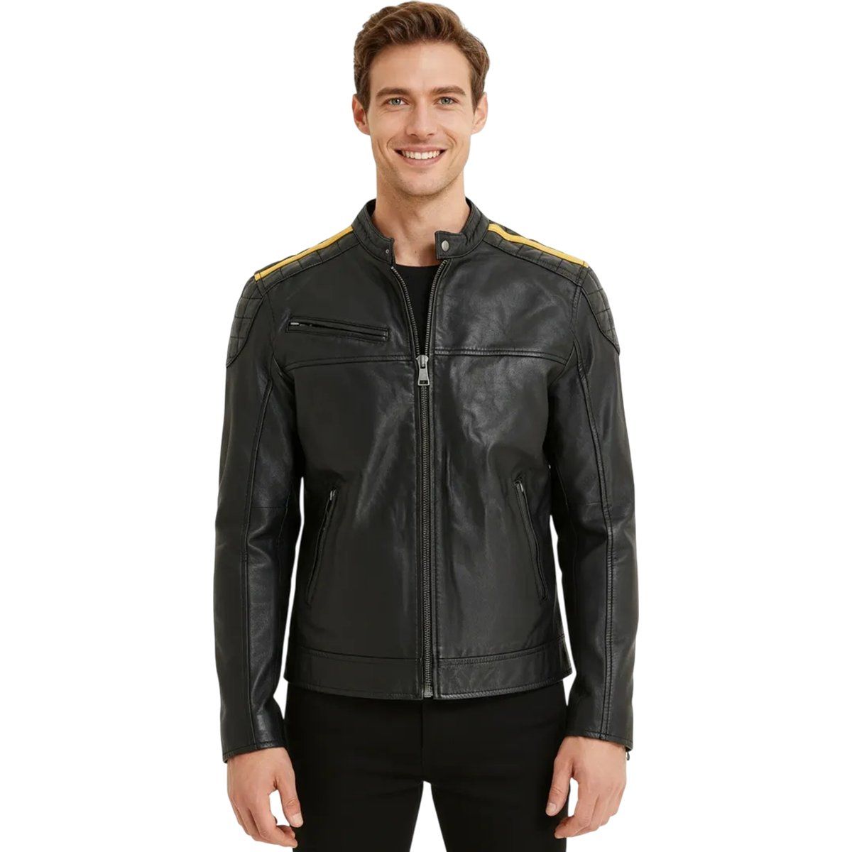 Klassische schwarze Bikerjacke aus Leder für Herren