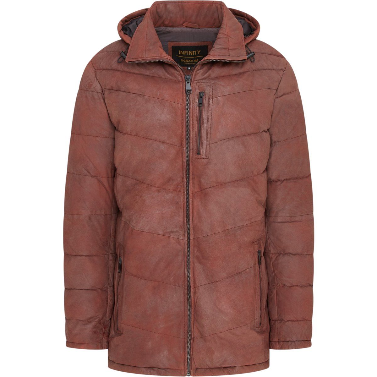 Herren-Leder-Steppjacke mit Kapuze