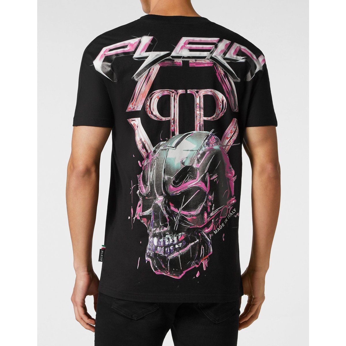 T-Shirt mit Chrom-Totenkopf-Grafikprint