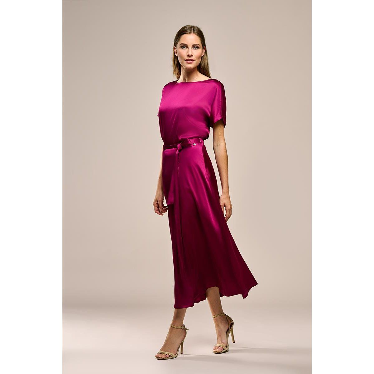 Eleganter Satin-Midi-Rock mit Gürtel