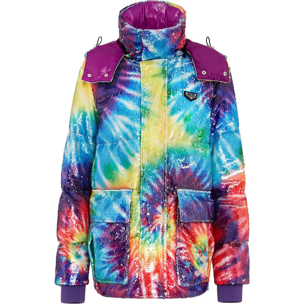 Oversize Tie-Dye Pailletten-Pufferjacke