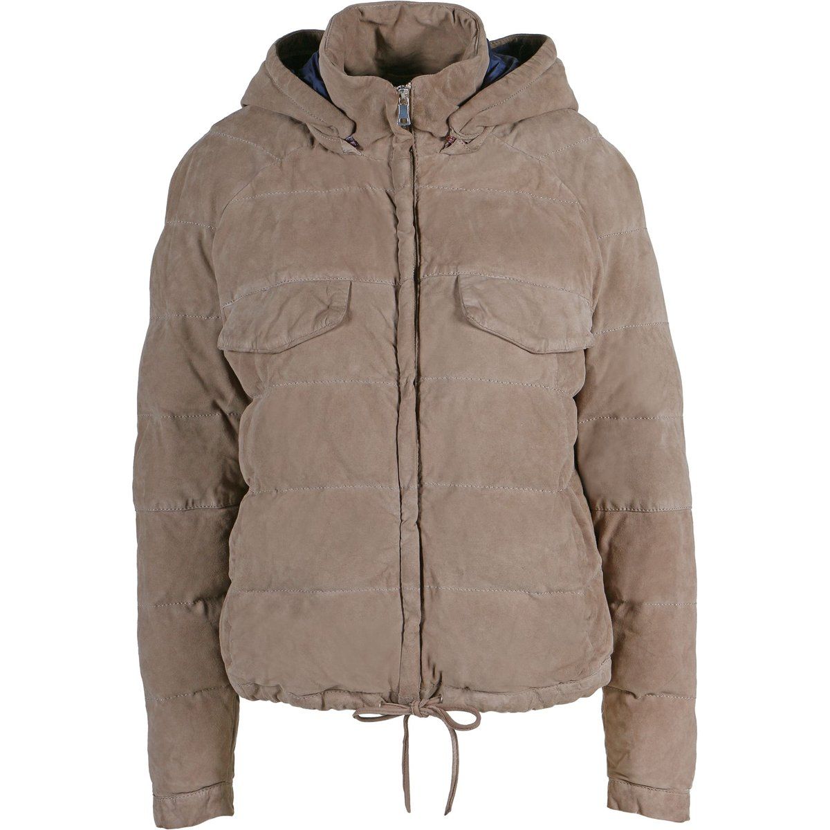 Gesteppte Wildleder Daunenjacke mit Kapuze