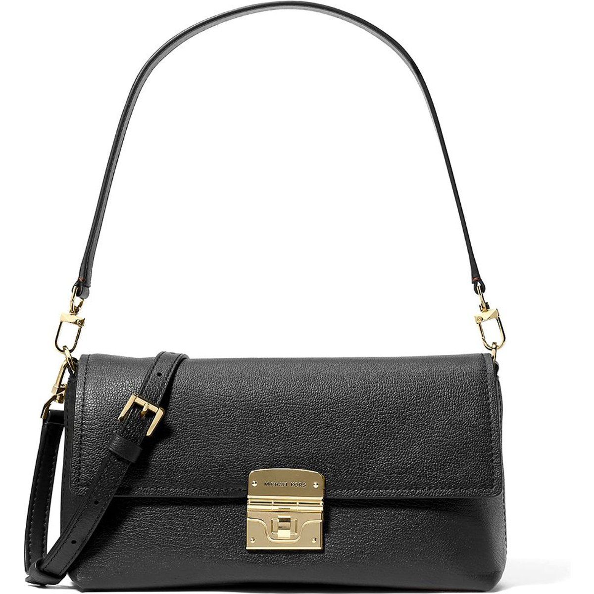 Schwarze Leder Schultertasche mit Riemen