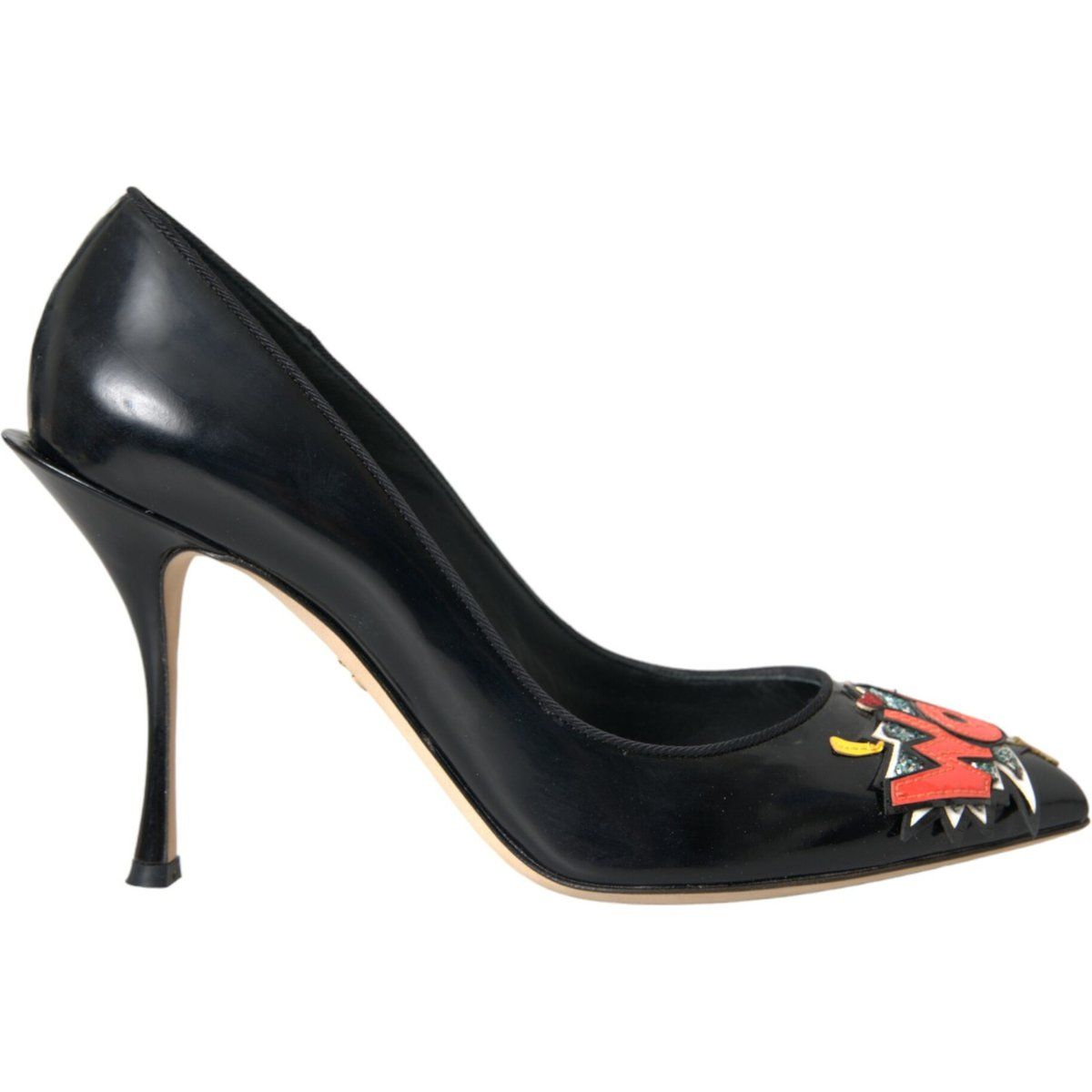 Lackleder-Pumps mit Grafik-Patch