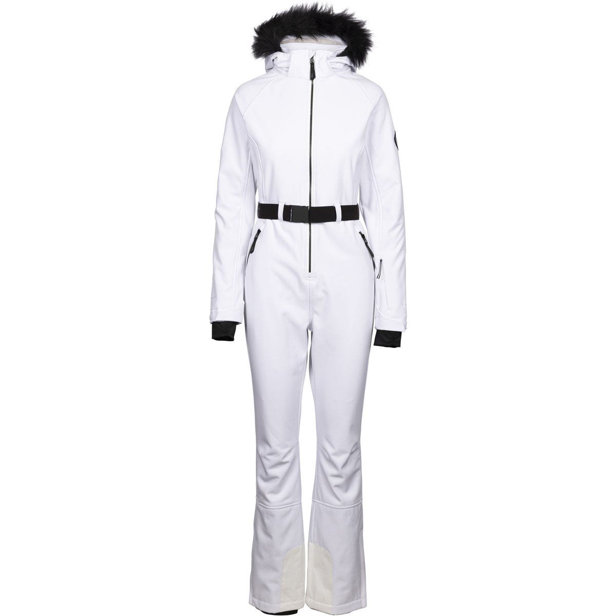 Damen Ski-Overall Weiß mit Pelzkapuze