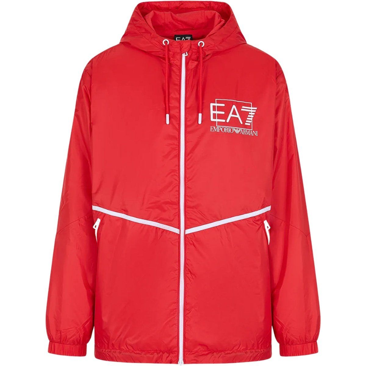 Rote Kapuzen-Windbreakerjacke mit Logo