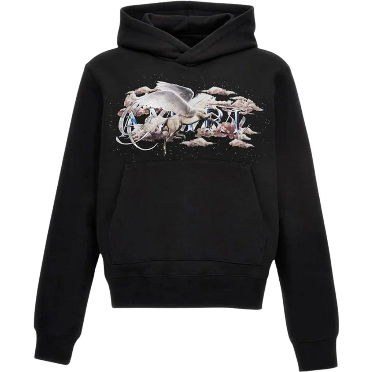 Schwarzer Kapuzenpullover mit Pegasus-Grafik