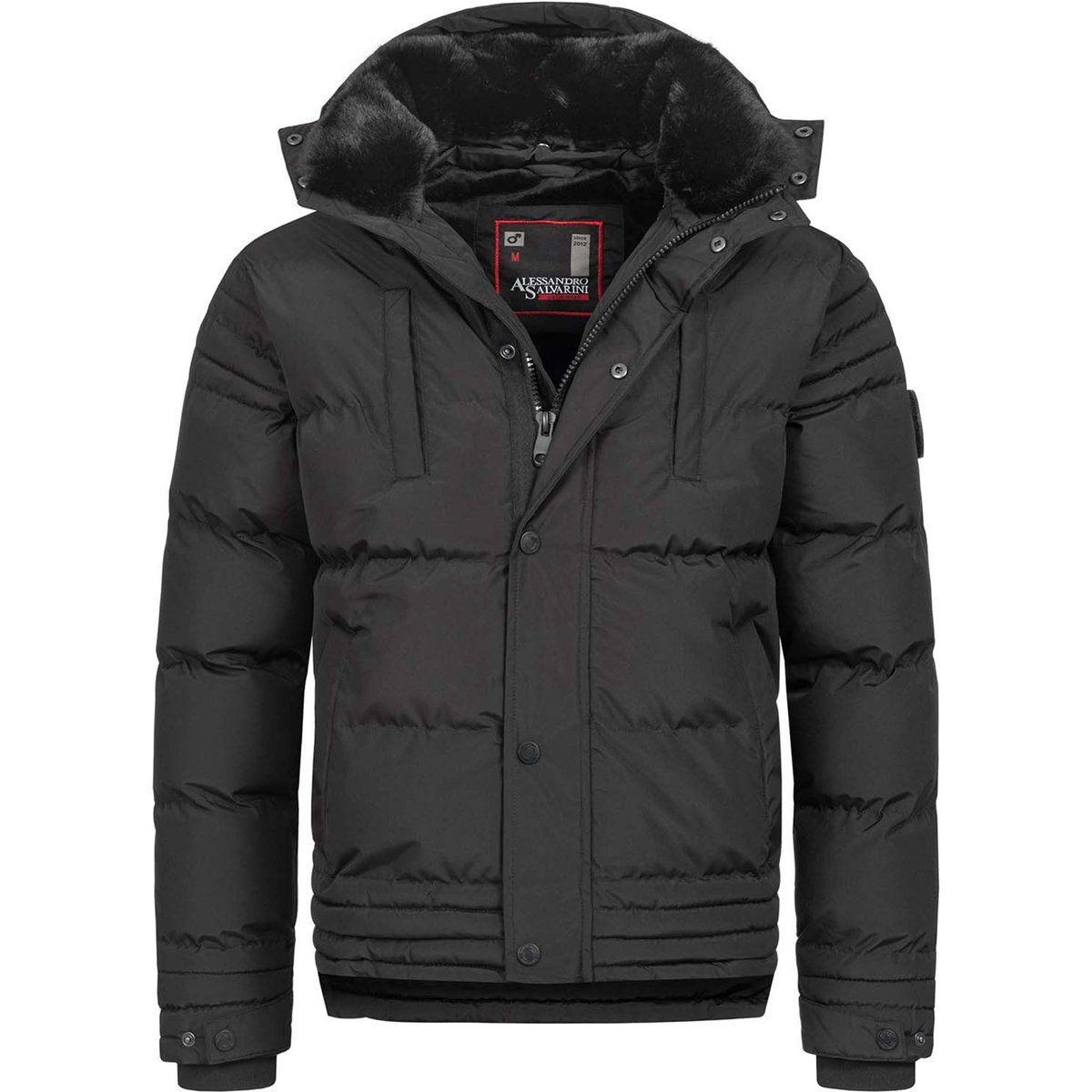 Schwarzer Winterparka mit Kapuze für Herren
