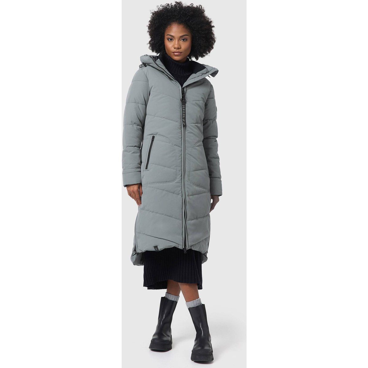 Lange gesteppte Steppjacke mit Kapuze